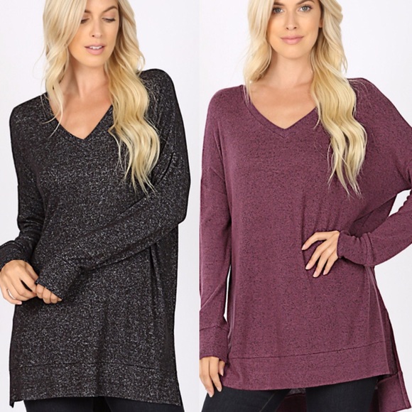 Brushed Melange Soft V-Neck High Low Sweater! - Picture 7 of 9